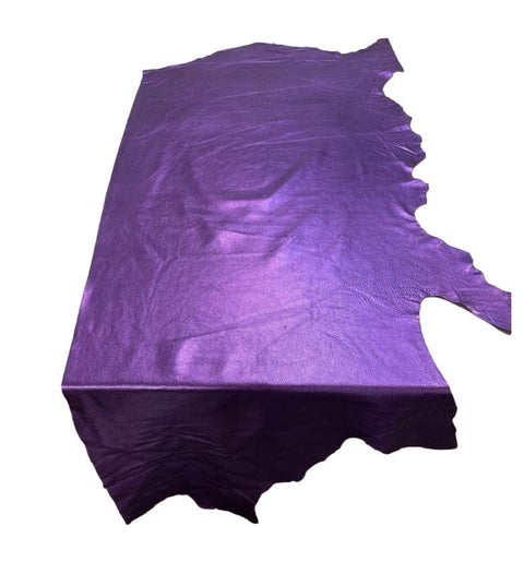 Purple Metallic Natural Grain Chrome-Tanned Cowhide – Metallic Foil Finish, 1.1–1.3 mm (3 oz), ~20 Sq Ft