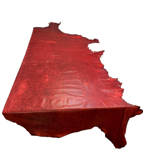 Red Pull Up Cowhide – Semi Veg-Tanned, Top Grain, Wax/Oil Finish, 1.1–1.3 mm (3 oz), ~20 Sq Ft