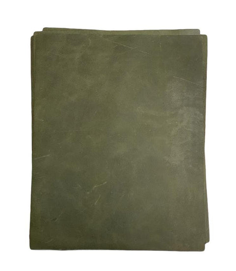 Olive Distressed Cowhide Leather: 8.5" x 11" Pre-Cut Pieces