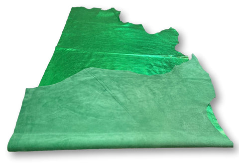 Emerald Green Metallic Natural Grain Chrome-Tanned Cowhide – Metallic Foil Finish, 1.1–1.3 mm (3 oz), ~20 Sq Ft