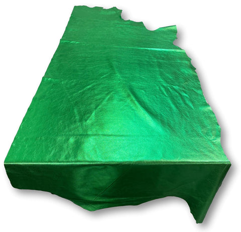Emerald Green Metallic Natural Grain Chrome-Tanned Cowhide – Metallic Foil Finish, 1.1–1.3 mm (3 oz), ~20 Sq Ft