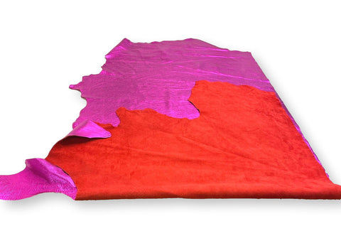 Hot Pink Metallic Natural Grain Chrome-Tanned Cowhide – Metallic Foil Finish, 1.1–1.3 mm (3 oz), ~20 Sq Ft