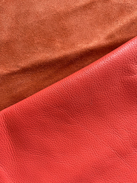 Living Coral Natural Grain Chrome-Tanned Cowhide – Deer-Tanned Process, Full Aniline Finish, 1.1–1.3 mm (3 oz), ~20 Sq Ft