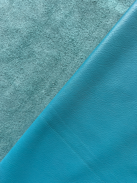 Turquoise Natural Grain Chrome-Tanned Cowhide – Deer-Tanned Process, Full Aniline Finish, 1.1–1.3 mm (3 oz), ~20 Sq Ft