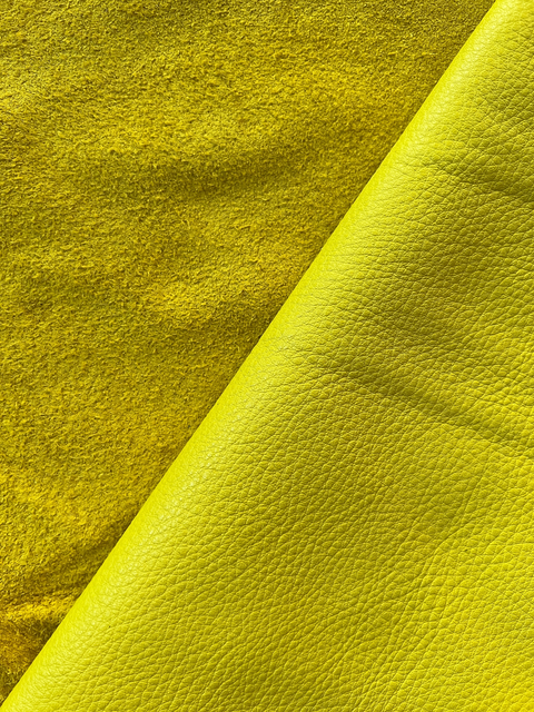 Lemon Yellow Natural Grain Chrome-Tanned Cowhide – Deer-Tanned Process, Full Aniline Finish, 1.1–1.3 mm (3 oz), ~20 Sq Ft