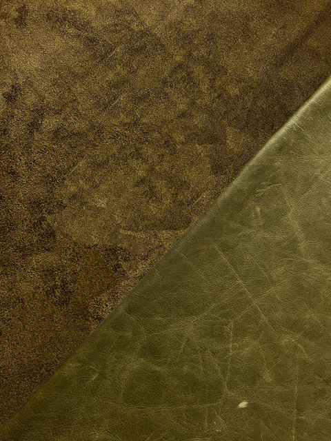 Olive Pull Up Cowhide – Semi Veg-Tanned, Top Grain, Wax/Oil Finish, 1.1–1.3 mm (3 oz), ~20 Sq Ft