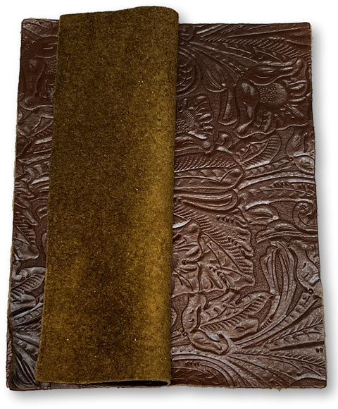 Luggage Large Floral Embossed Cowhide Leather: 8.5" x 11" Pre-Cut Leather Pieces