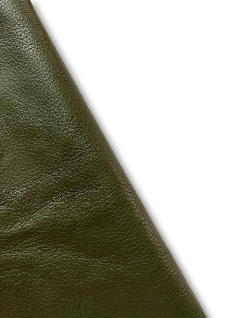 Olive Natural Grain Chrome-Tanned Cowhide – Deer-Tanned Process, Full Aniline Finish, 1.1–1.3 mm (3 oz), ~20 Sq Ft