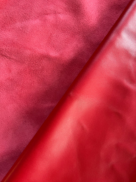 Red Italian Nappa Lambskin – Chrome-Tanned, Semi-Aniline Finish, 0.8–0.9 mm (2 oz), ~7 - 10 Sq Ft