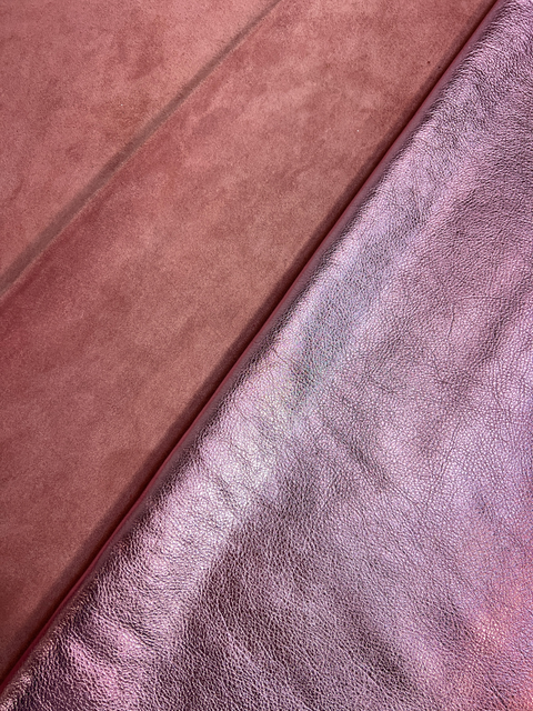 Pink Metallic Natural Grain Chrome-Tanned Cowhide – Metallic Foil Finish, 1.1–1.3 mm (3 oz), ~20 Sq Ft