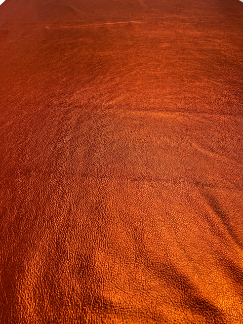 Orange Metallic Natural Grain Chrome-Tanned Cowhide – Metallic Foil Finish, 1.1–1.3 mm (3 oz), ~20 Sq Ft
