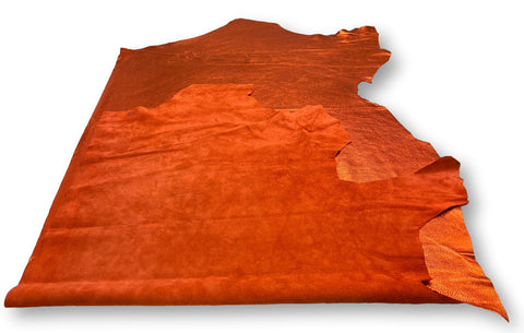 Orange Metallic Natural Grain Chrome-Tanned Cowhide – Metallic Foil Finish, 1.1–1.3 mm (3 oz), ~20 Sq Ft