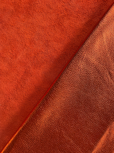 Orange Metallic Natural Grain Chrome-Tanned Cowhide – Metallic Foil Finish, 1.1–1.3 mm (3 oz), ~20 Sq Ft