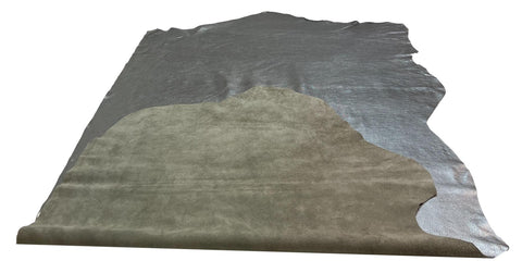 Gunmetal Metallic Natural Grain Chrome-Tanned Cowhide – Metallic Foil Finish, 1.1–1.3 mm (3 oz), ~20 Sq Ft