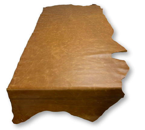 Tan Pull Up Cowhide – Semi Veg-Tanned, Top Grain, Wax/Oil Finish, 1.1–1.3 mm (3 oz), ~20 Sq Ft