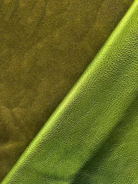 Lime Metallic Natural Grain Chrome-Tanned Cowhide – Metallic Foil Finish, 1.1–1.3 mm (3 oz), ~20 Sq Ft