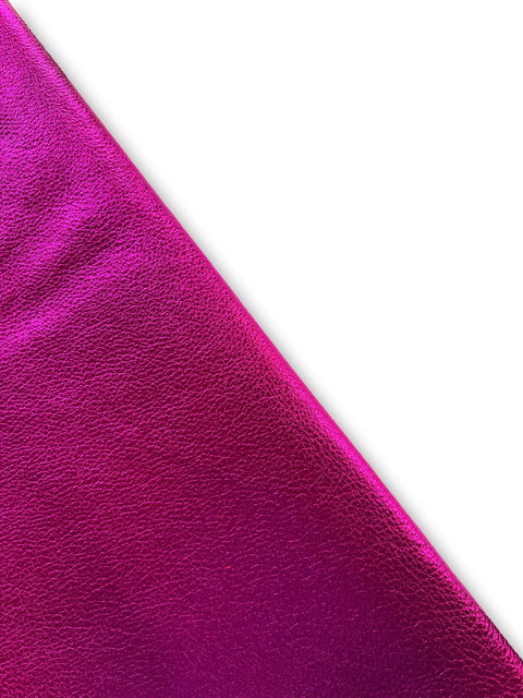 Hot Pink Metallic Natural Grain Chrome-Tanned Cowhide – Metallic Foil Finish, 1.1–1.3 mm (3 oz), ~20 Sq Ft