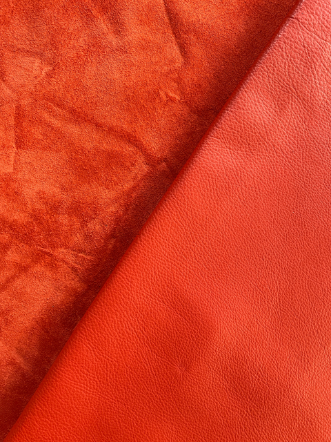 Orange Natural Grain Chrome-Tanned Cowhide – Deer-Tanned Process, Full Aniline Finish, 1.1–1.3 mm (3 oz), ~20 Sq Ft