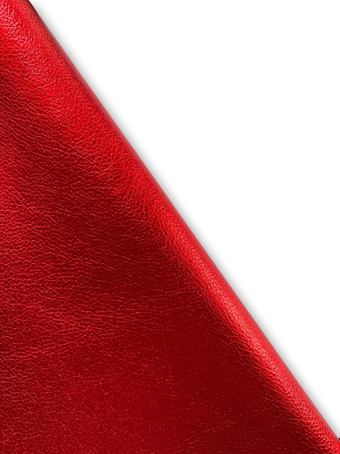 Red Metallic Natural Grain Chrome-Tanned Cowhide – Metallic Foil Finish, 1.1–1.3 mm (3 oz), ~20 Sq Ft