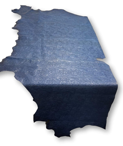 Royal Blue Large Floral Embossed Cowhide