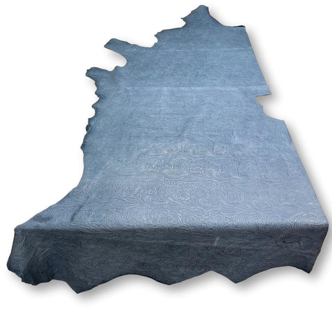 Sky Blue Large Floral Embossed Cowhide