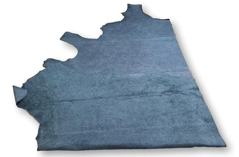 Sky Blue Large Floral Embossed Cowhide