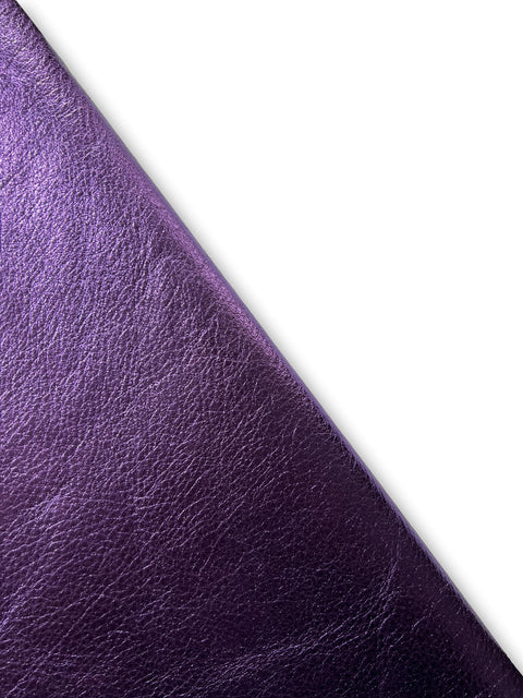 Purple Metallic Natural Grain Chrome-Tanned Cowhide – Metallic Foil Finish, 1.1–1.3 mm (3 oz), ~20 Sq Ft
