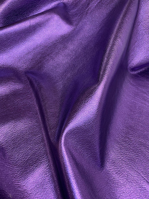 Purple Metallic Natural Grain Chrome-Tanned Cowhide – Metallic Foil Finish, 1.1–1.3 mm (3 oz), ~20 Sq Ft