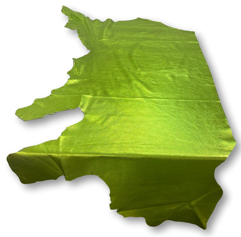 Lime Metallic Natural Grain Chrome-Tanned Cowhide – Metallic Foil Finish, 1.1–1.3 mm (3 oz), ~20 Sq Ft