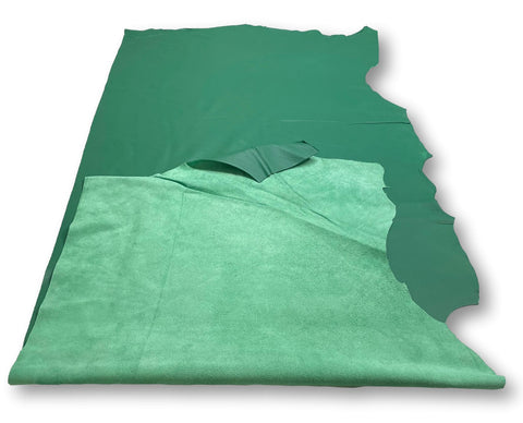 Kelly Green Natural Grain Chrome-Tanned Cowhide – Deer-Tanned Process, Full Aniline Finish, 1.1–1.3 mm (3 oz), ~20 Sq Ft