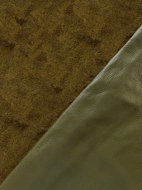 Olive Natural Grain Chrome-Tanned Cowhide – Deer-Tanned Process, Full Aniline Finish, 1.1–1.3 mm (3 oz), ~20 Sq Ft