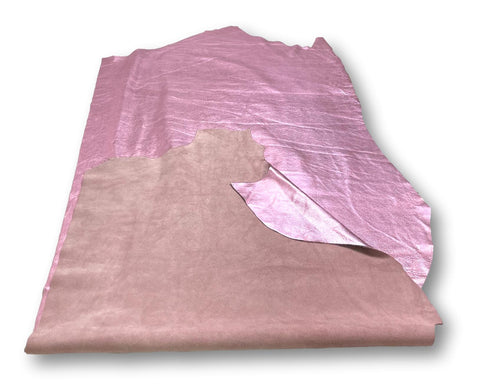 Pink Metallic Natural Grain Chrome-Tanned Cowhide – Metallic Foil Finish, 1.1–1.3 mm (3 oz), ~20 Sq Ft