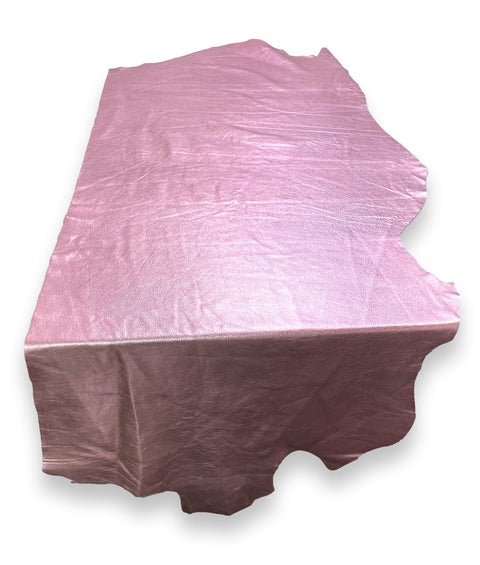 Pink Metallic Natural Grain Chrome-Tanned Cowhide – Metallic Foil Finish, 1.1–1.3 mm (3 oz), ~20 Sq Ft
