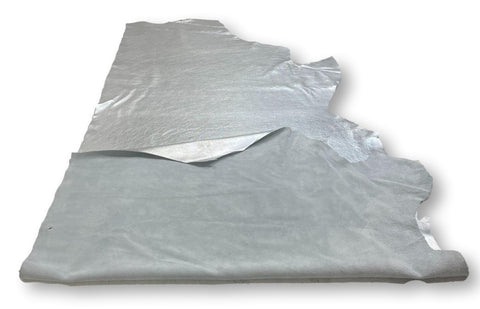 Silver Metallic Natural Grain Chrome-Tanned Cowhide – Metallic Foil Finish, 1.1–1.3 mm (3 oz), ~20 Sq Ft