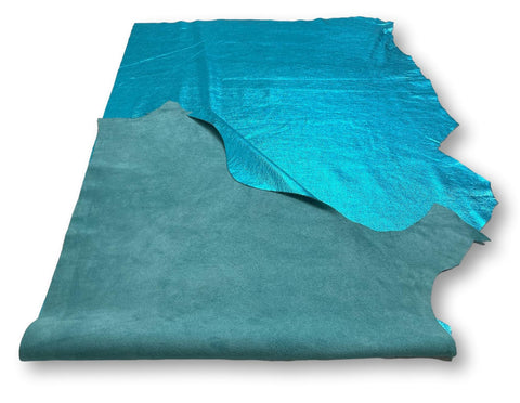 Turquoise Metallic Natural Grain Chrome-Tanned Cowhide – Metallic Foil Finish, 1.1–1.3 mm (3 oz), ~20 Sq Ft