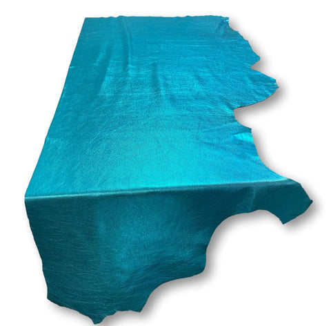 Turquoise Metallic Natural Grain Chrome-Tanned Cowhide – Metallic Foil Finish, 1.1–1.3 mm (3 oz), ~20 Sq Ft