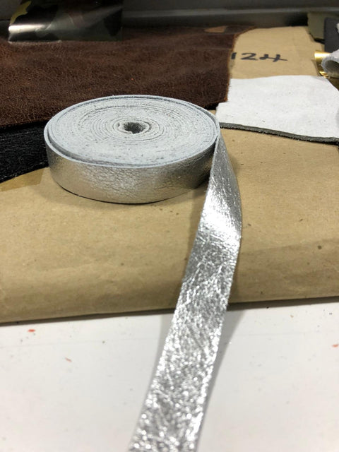 Silver Metallic Leather for Piping: Soft Metallic Cowhide 3 yard Strips