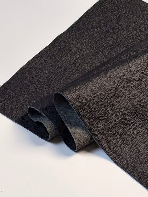 Black Classic Cowhide – Chrome-Tanned, Full Aniline Finish, Top Grain, 1.0–1.2 mm (~3 oz), Pre-Cut Leather Sheets (12" × 24")