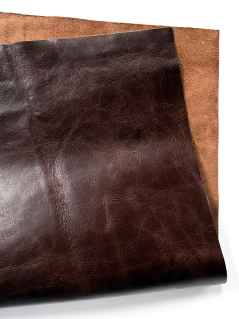 Chocolate Distressed Cowhide – Chrome-Tanned, Waxed Protective Finish, Top Grain, 1.0–1.2 mm (~3 oz), Pre-Cut Leather Sheets (12" × 24")