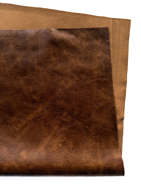 Luggage Distressed Cowhide – Chrome-Tanned, Waxed Protective Finish, Top Grain, 1.0–1.2 mm (~3 oz), Pre-Cut Leather Sheets (12" × 24")