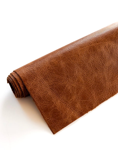 Tan Distressed Cowhide – Chrome-Tanned, Waxed Protective Finish, Top Grain, 1.0–1.2 mm (~3 oz), Pre-Cut Leather Sheets (12" × 24")