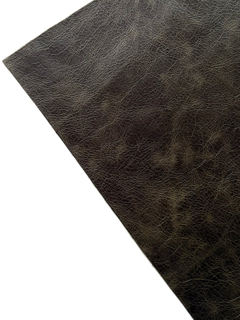 Olive Distressed Cowhide – Chrome-Tanned, Waxed Protective Finish, Top Grain, 1.0–1.2 mm (~3 oz), Pre-Cut Leather Sheets (12" × 24")