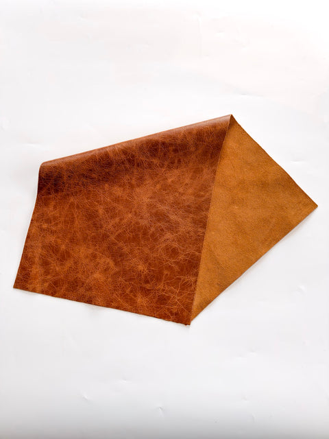 Tan Distressed Cowhide – Chrome-Tanned, Waxed Protective Finish, Top Grain, 1.0–1.2 mm (~3 oz), Pre-Cut Leather Sheets (12" × 24")
