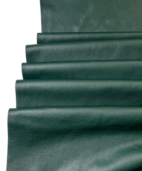 Pine Green Natural Grain Chrome-Tanned Cowhide – Deer-Tanned Process, Full Aniline Finish, 1.1–1.3 mm (3 oz), ~20 Sq Ft