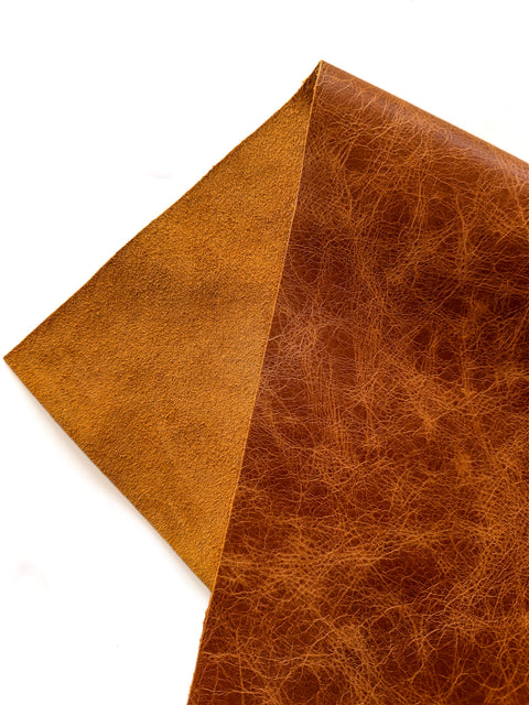 Tan Distressed Cowhide – Chrome-Tanned, Waxed Protective Finish, Top Grain, 1.0–1.2 mm (~3 oz), Pre-Cut Leather Sheets (12" × 24")