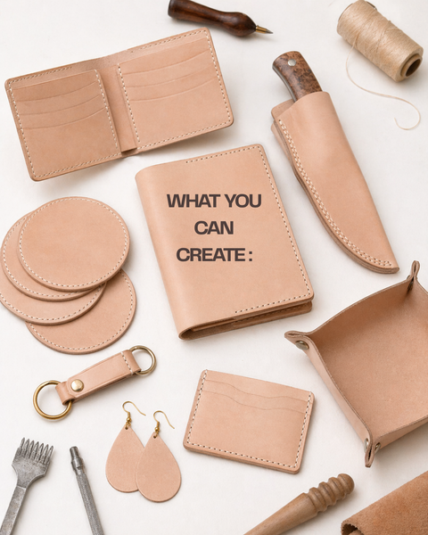 Natural Veg-Tanned Tooling Cowhide Leather - Undyed & Firm Temper, 1.2–1.6mm (3/4 oz) or 2.0–2.4mm (5/6 oz), 8.5'' × 11''