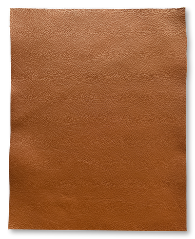 Close-up of Cognac Brown Cowhide Leather Sheets, 8.5 × 11 in showing grain, texture, and finish