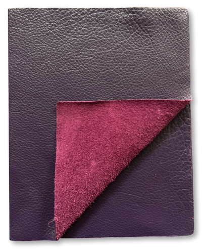 Close-up of Grape Cowhide Leather Sheets, 8.5 × 11 in showing grain, texture, and finish