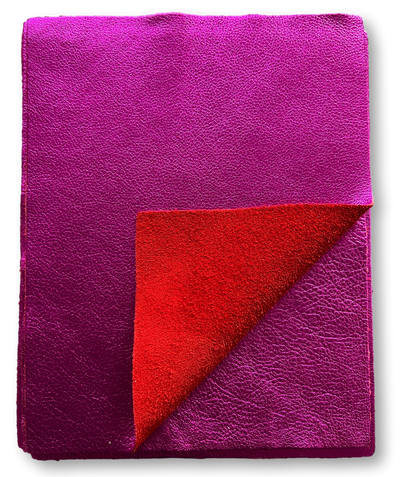 Hot Pink Metallic Cowhide Sheets, 8.5 × 11 in pre-cut sheet showing color, grain, and finish
