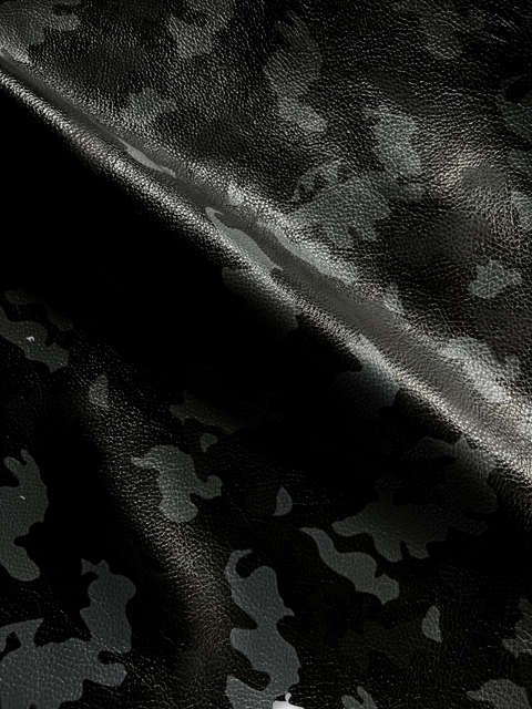 Black Camouflage Printed Natural Grain Cowhide